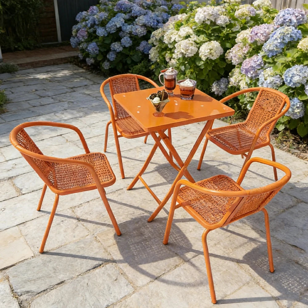 SOLARA 55cm Folding Square Table and 4 Chairs Set - Space-Saving Foldable Design, Durable Powder-Coated Iron Frame, Patio Balcony Café Dining Set