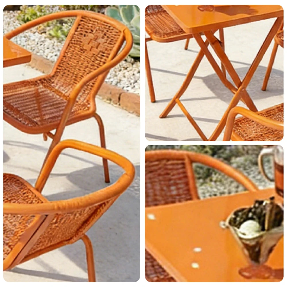 SOLARA 55cm Folding Square Table and 4 Chairs Set - Space-Saving Foldable Design, Durable Powder-Coated Iron Frame, Patio Balcony Café Dining Set