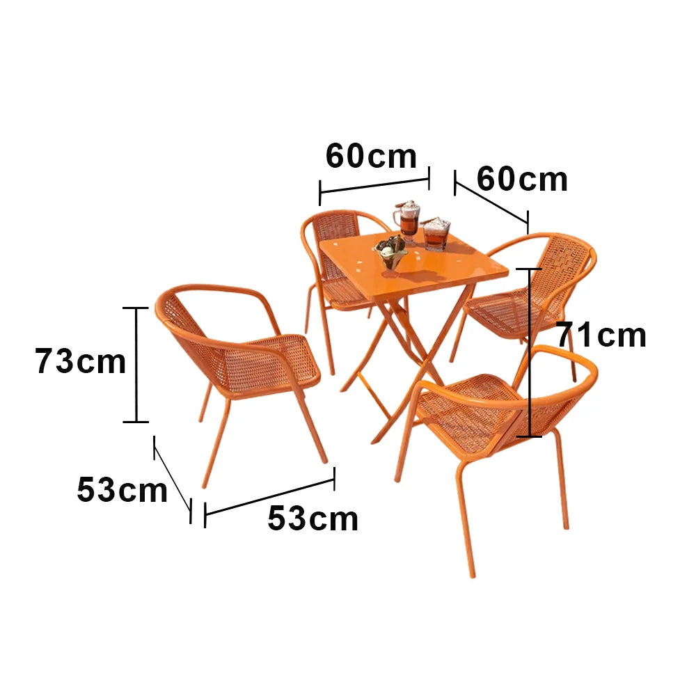 SOLARA 55cm Folding Square Table and 4 Chairs Set - Space-Saving Foldable Design, Durable Powder-Coated Iron Frame, Patio Balcony Café Dining Set