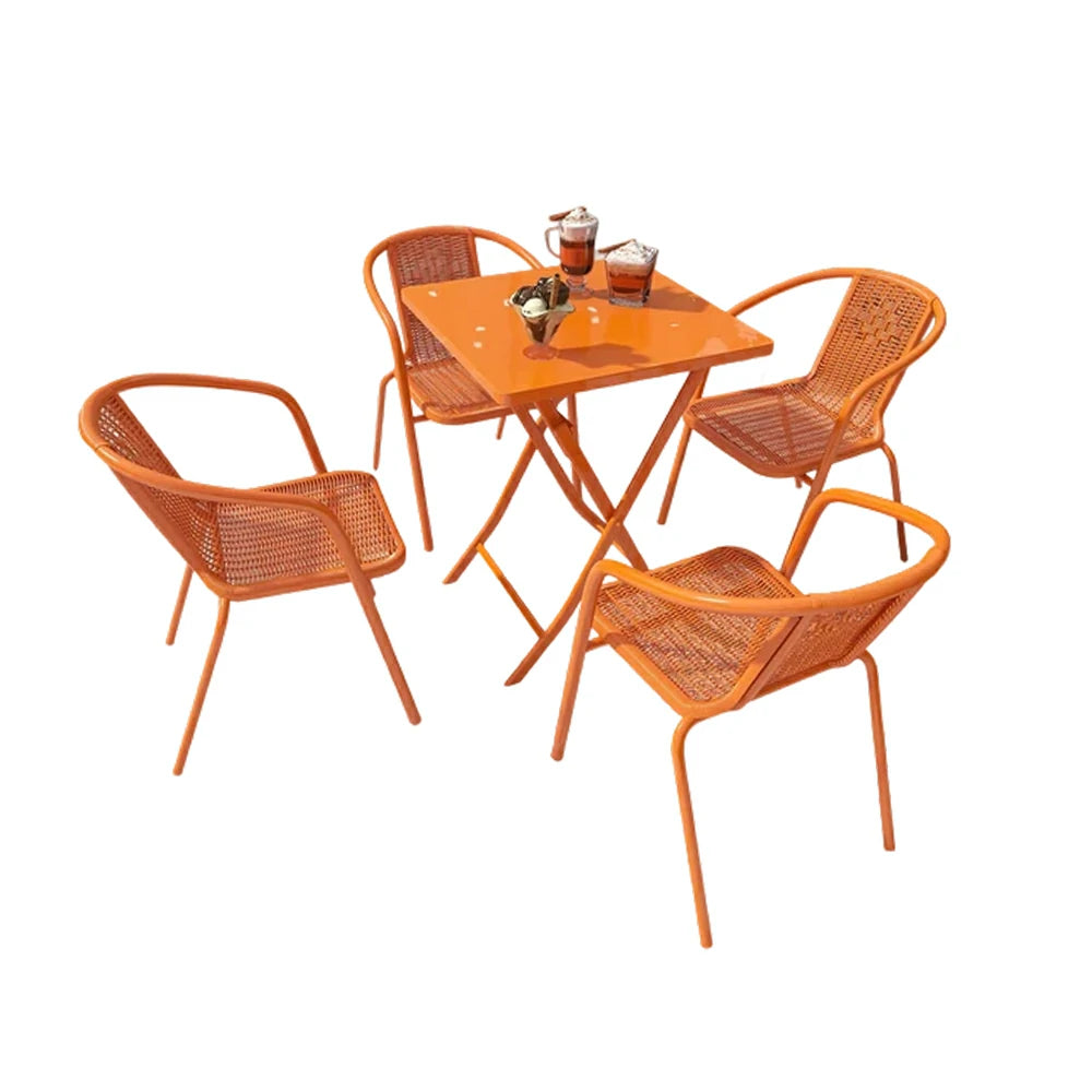 SOLARA 55cm Folding Square Table and 4 Chairs Set - Space-Saving Foldable Design, Durable Powder-Coated Iron Frame, Patio Balcony Café Dining Set