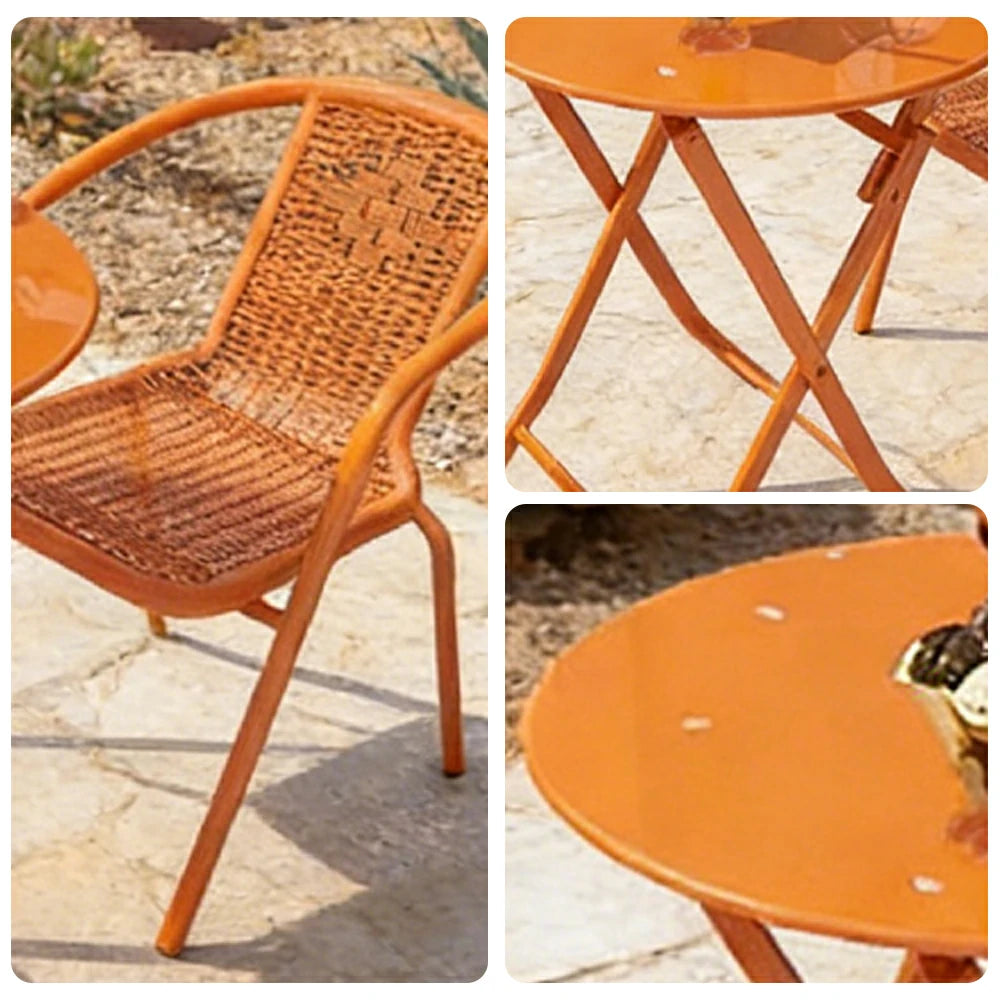SOLARA 60cm Folding Round Table and 2 Chairs Set - Space-Saving Foldable Design, Durable Powder-Coated Iron Frame, Patio Balcony Café Dining Set