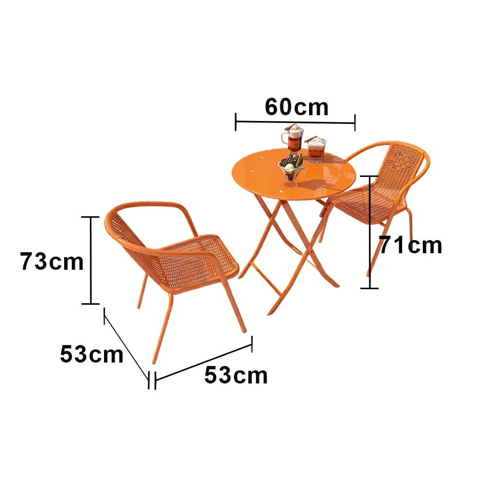 SOLARA 60cm Folding Round Table and 2 Chairs Set - Space-Saving Foldable Design, Durable Powder-Coated Iron Frame, Patio Balcony Café Dining Set