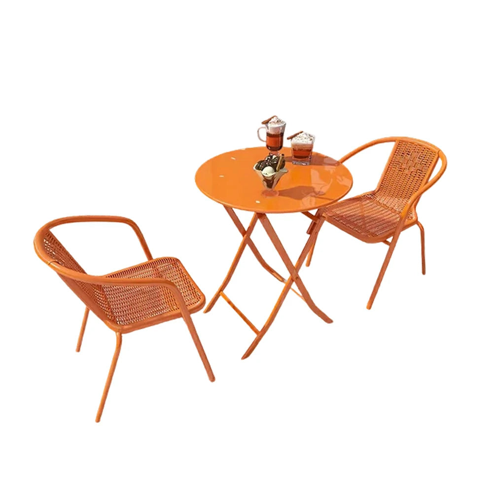 SOLARA 60cm Folding Round Table and 2 Chairs Set - Space-Saving Foldable Design, Durable Powder-Coated Iron Frame, Patio Balcony Café Dining Set