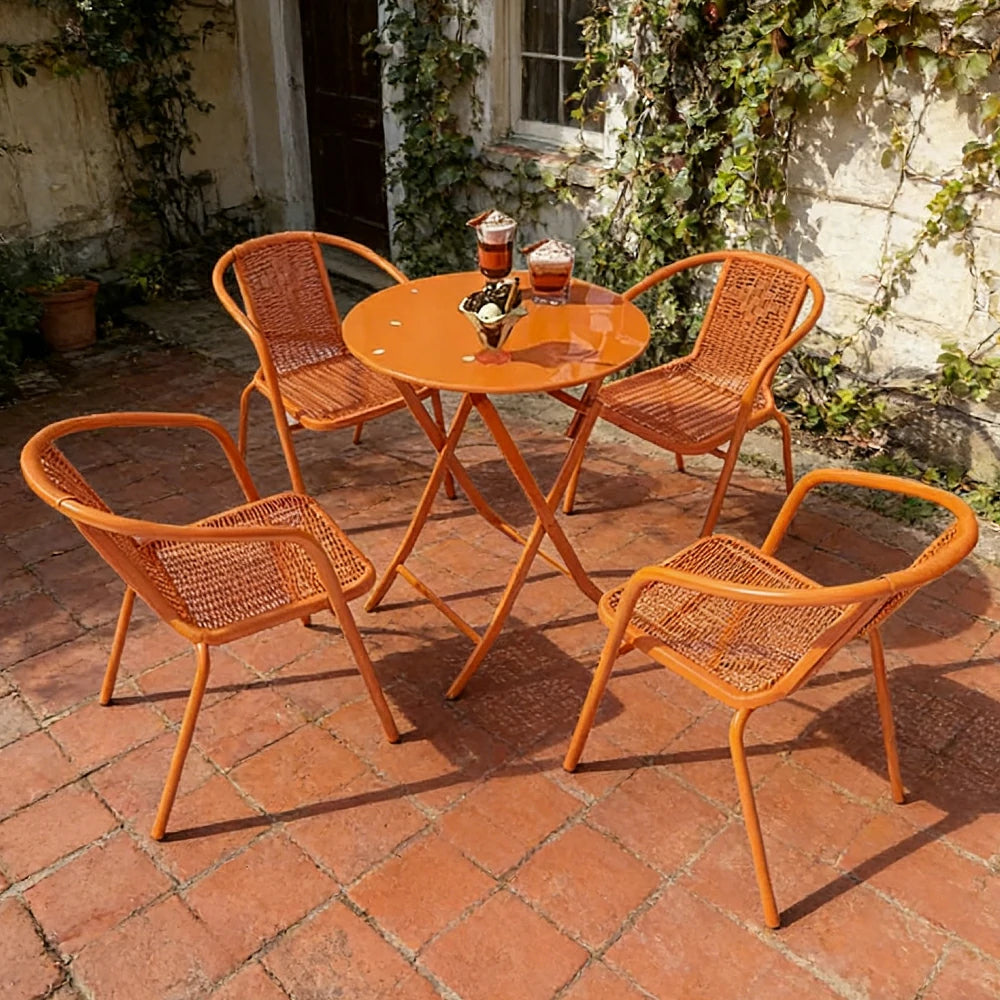 SOLARA 60cm Folding Round Table and 4 Chairs Set - Space-Saving Foldable Design, Durable Powder-Coated Iron Frame, Patio Balcony Café Dining Set