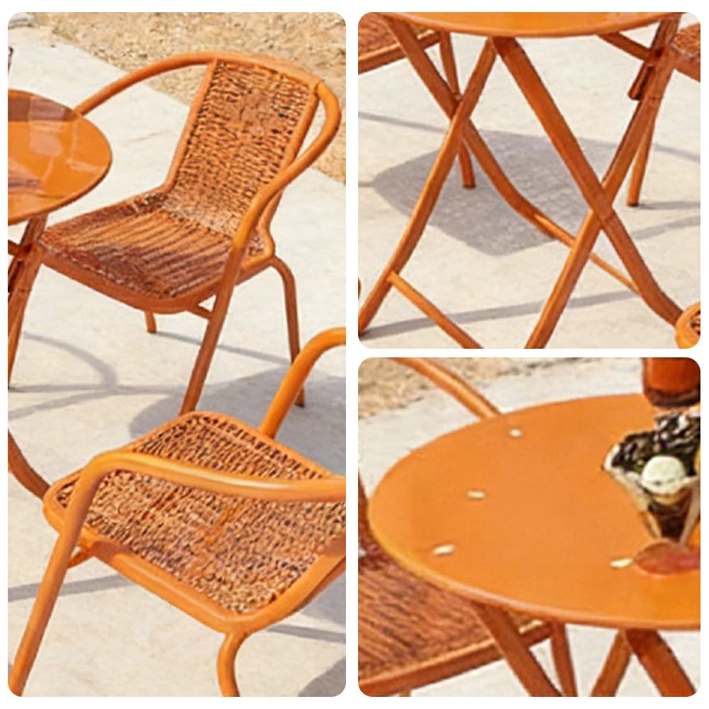 SOLARA 60cm Folding Round Table and 4 Chairs Set - Space-Saving Foldable Design, Durable Powder-Coated Iron Frame, Patio Balcony Café Dining Set