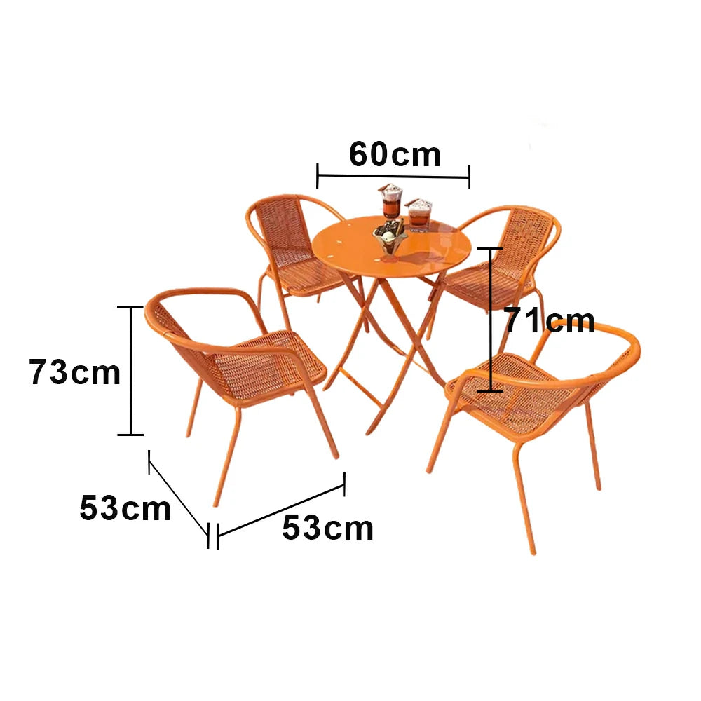 SOLARA 60cm Folding Round Table and 4 Chairs Set - Space-Saving Foldable Design, Durable Powder-Coated Iron Frame, Patio Balcony Café Dining Set