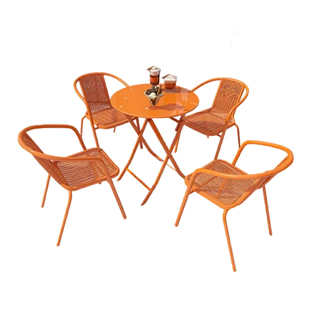 SOLARA 60cm Folding Round Table and 4 Chairs Set - Space-Saving Foldable Design, Durable Powder-Coated Iron Frame, Patio Balcony Café Dining Set