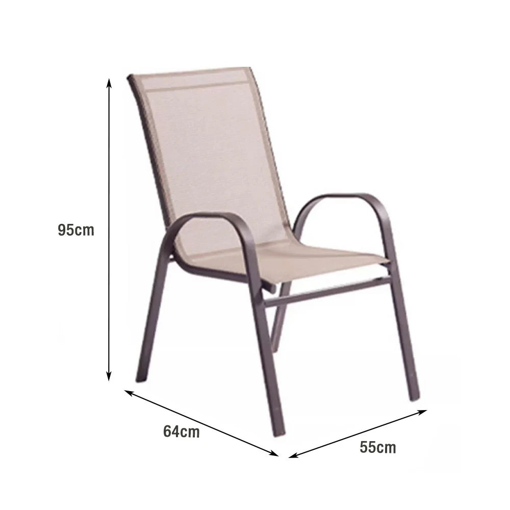 SOLARA Outdoor Table & Chair Set with Umbrella – Square Tempered Glass Table, Breathable Teslin Chairs, Sturdy Steel Frame - Khaki