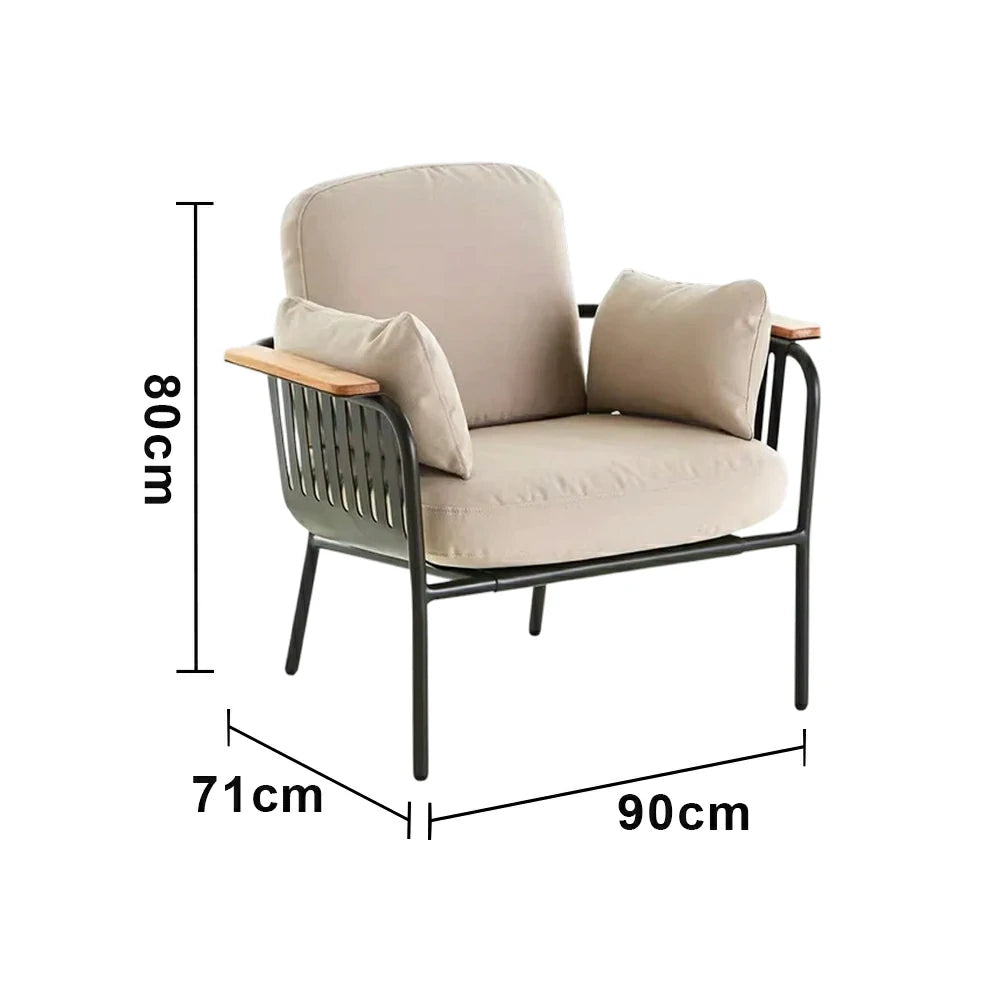 SOLARA Outdoor Aluminium Single Sofa Chair - Teak Armrests, Waterproof UV-Resistant Cushions, Powder-Coated Frame for Patio Garden Use - Beige