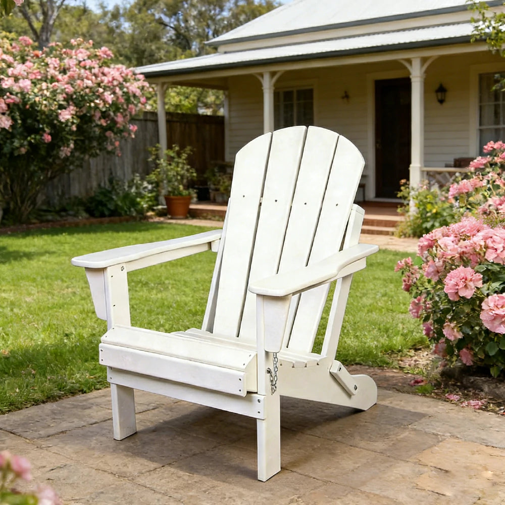 SOLARA Chair - Folding Outdoor Lounge Chair, Weather-Resistant HDPE Material, Classic Patio Garden Seating - White