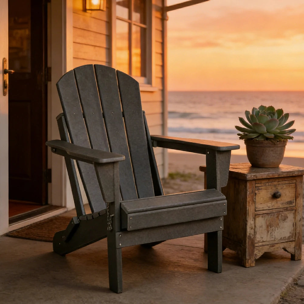 SOLARA Chair - Folding Outdoor Lounge Chair, Weather-Resistant HDPE Material, Classic Patio Garden Seating - Grey