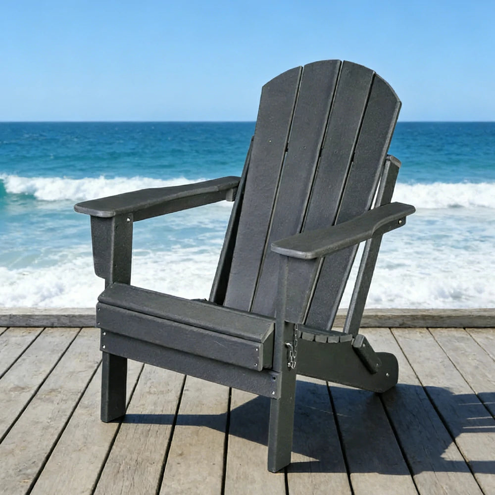 SOLARA Chair - Folding Outdoor Lounge Chair, Weather-Resistant HDPE Material, Classic Patio Garden Seating - Grey