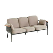 SOLARA Outdoor 3-Seater Sofa - Aluminium Alloy Frame with Teak Armrests, Waterproof UV-Resistant Cushions, Deep Comfort Patio Lounge - Beige