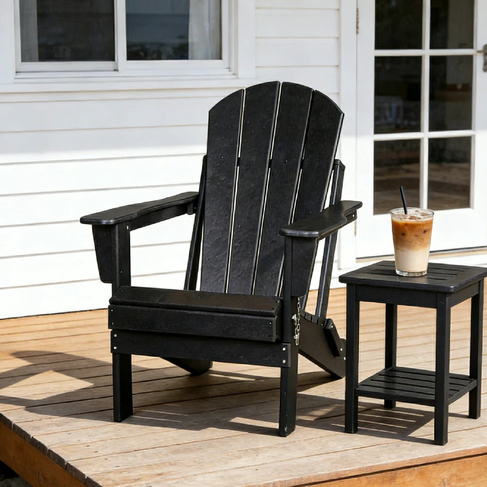 SOLARA Chair - Folding Outdoor Lounge Chair, Weather-Resistant HDPE Material, Classic Patio Garden Seating - Black