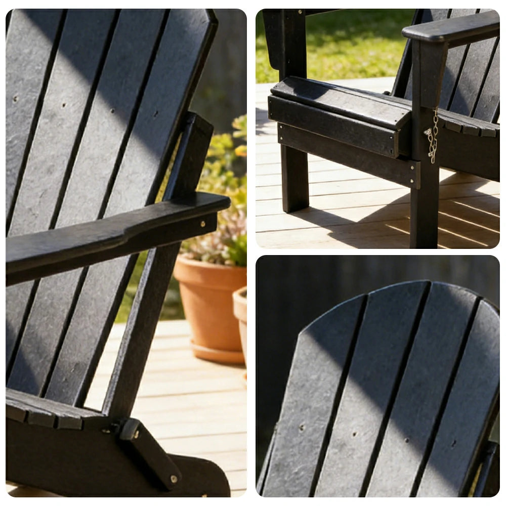 SOLARA Chair - Folding Outdoor Lounge Chair, Weather-Resistant HDPE Material, Classic Patio Garden Seating - Black