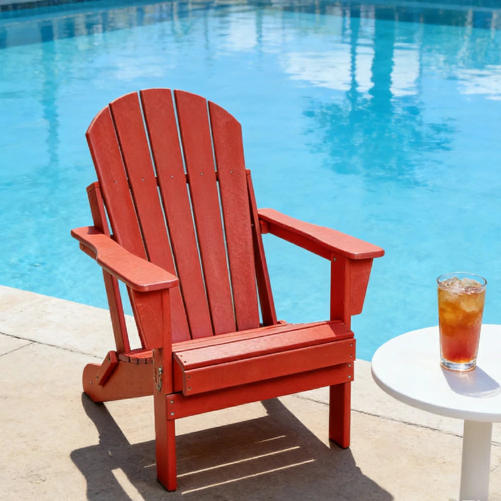SOLARA Chair - Folding Outdoor Lounge Chair, Weather-Resistant HDPE Material, Classic Patio Garden Seating - Red