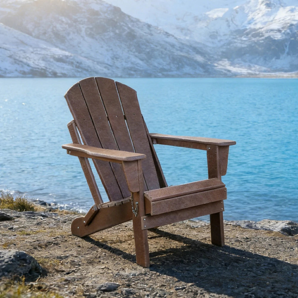 SOLARA Chair - Folding Outdoor Lounge Chair, Weather-Resistant HDPE Material, Classic Patio Garden Seating - Coffee