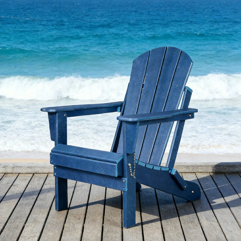 SOLARA Chair - Folding Outdoor Lounge Chair, Weather-Resistant HDPE Material, Classic Patio Garden Seating - Blue