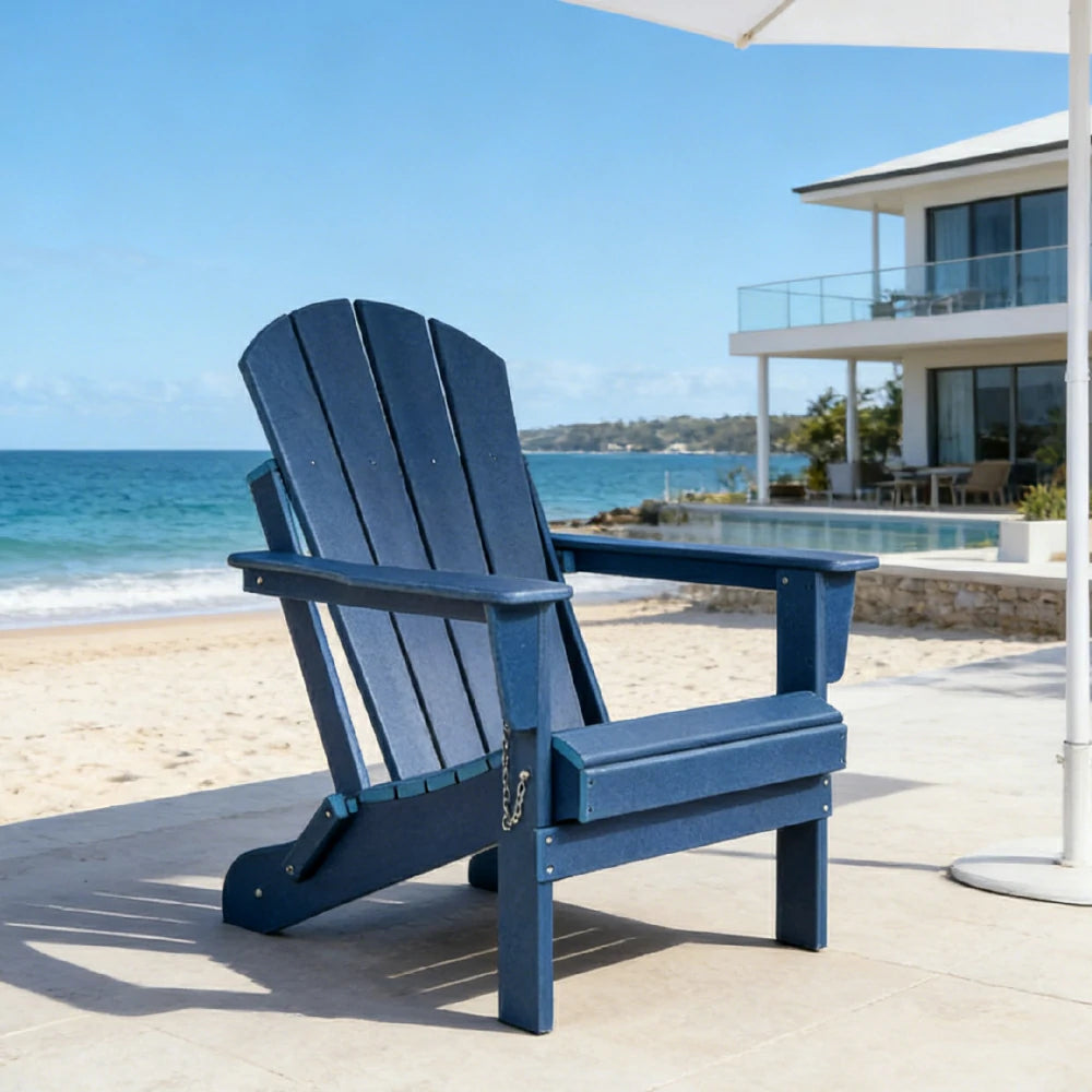 SOLARA Chair - Folding Outdoor Lounge Chair, Weather-Resistant HDPE Material, Classic Patio Garden Seating - Blue