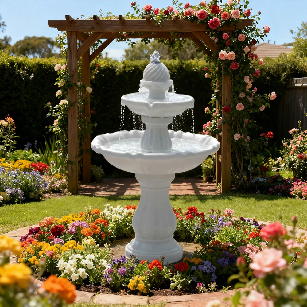 SOLARA Solar-Powered Water Fountain - Resin Fiberglass Sandstone, Waterproof, Durable, Crack-Resistant in Cold Weather - White
