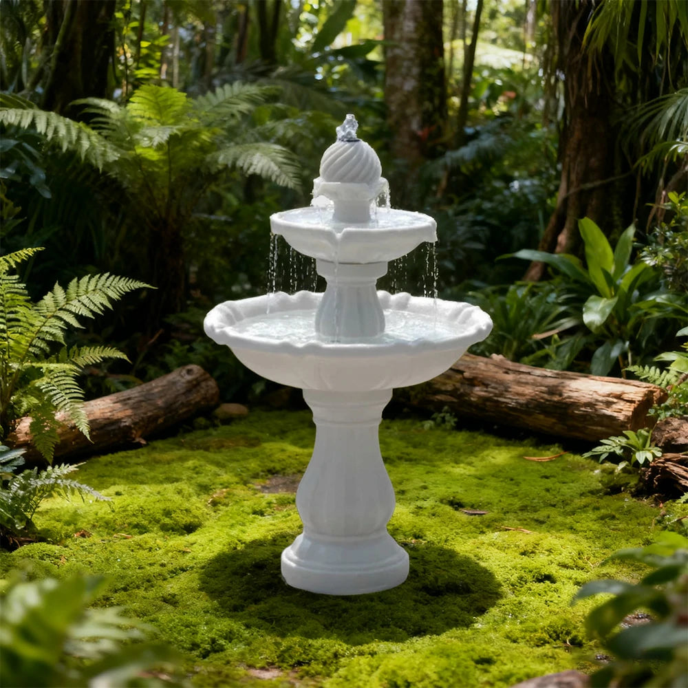 SOLARA Solar-Powered Water Fountain - Resin Fiberglass Sandstone, Waterproof, Durable, Crack-Resistant in Cold Weather - White