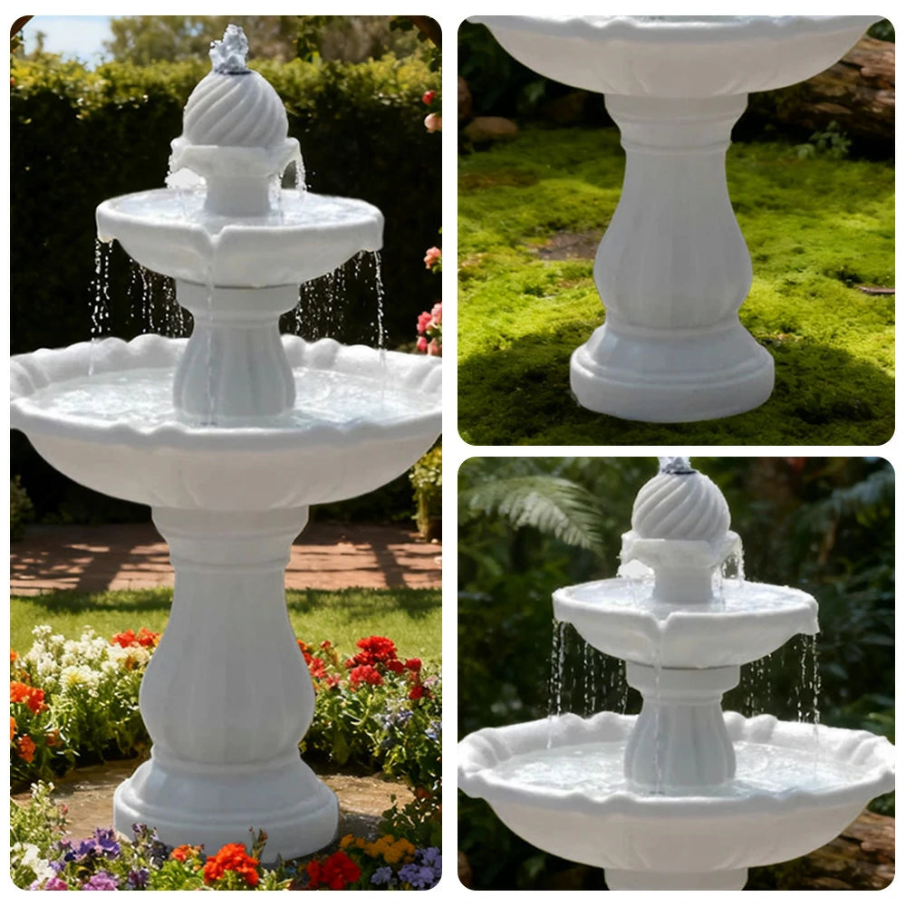 SOLARA Solar-Powered Water Fountain - Resin Fiberglass Sandstone, Waterproof, Durable, Crack-Resistant in Cold Weather - White