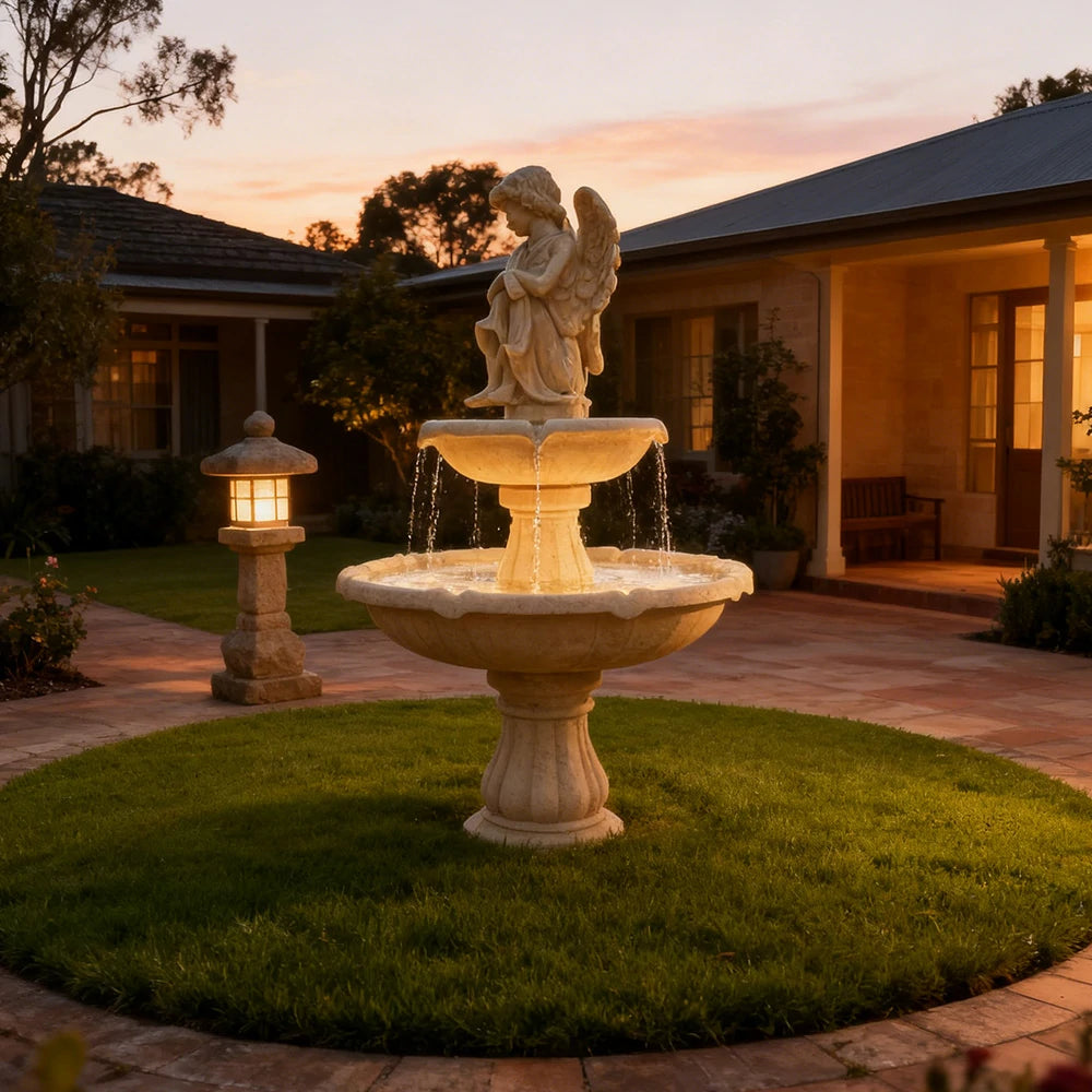 SOLARA Solar-Powered Fountain - Durable Resin Fiberglass Sandstone, Waterproof, Corrosion-Resistant, Perfect for Outdoor Use