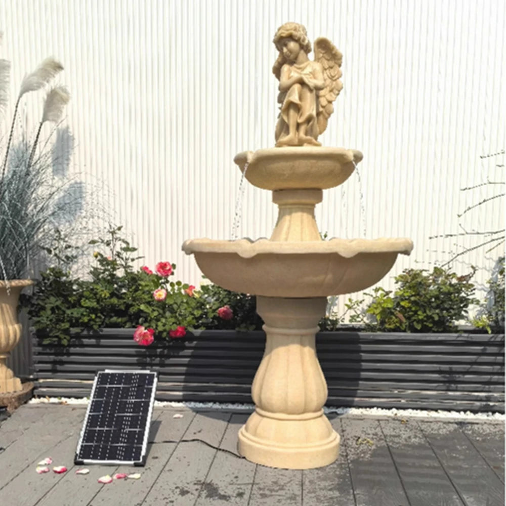 SOLARA Solar-Powered Fountain - Durable Resin Fiberglass Sandstone, Waterproof, Corrosion-Resistant, Perfect for Outdoor Use
