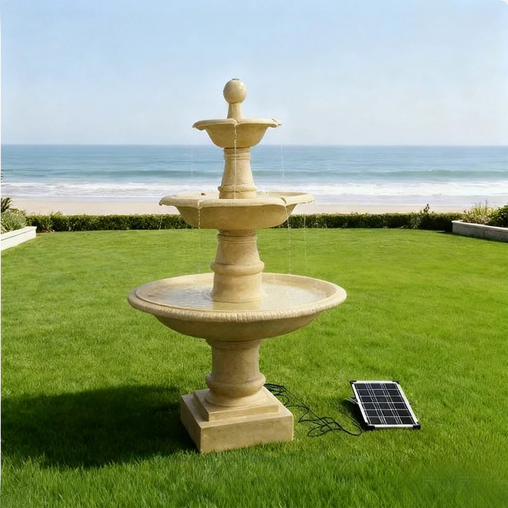 SOLARA Solar-Powered Garden Fountain - Resin Fiberglass Sandstone, Waterproof, Corrosion-Resistant, Winter-Proof