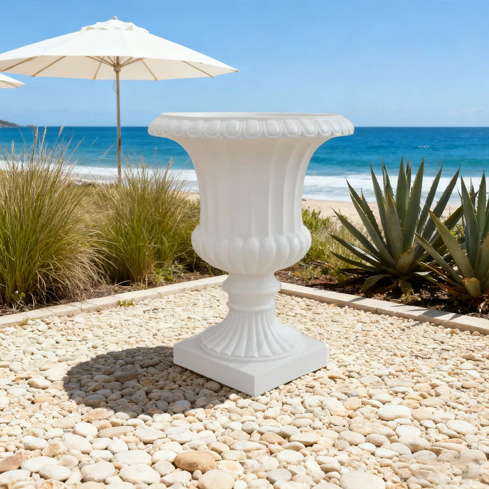 SOLARA Outdoor Pot - Resin Fiberglass Sandstone, UV-Resistant, Waterproof, Durable, Sleek Modern Design - White