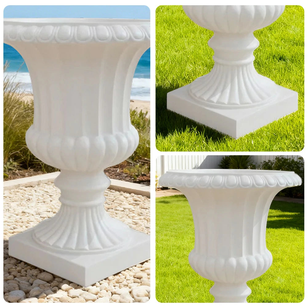 SOLARA Outdoor Pot - Resin Fiberglass Sandstone, UV-Resistant, Waterproof, Durable, Sleek Modern Design - White