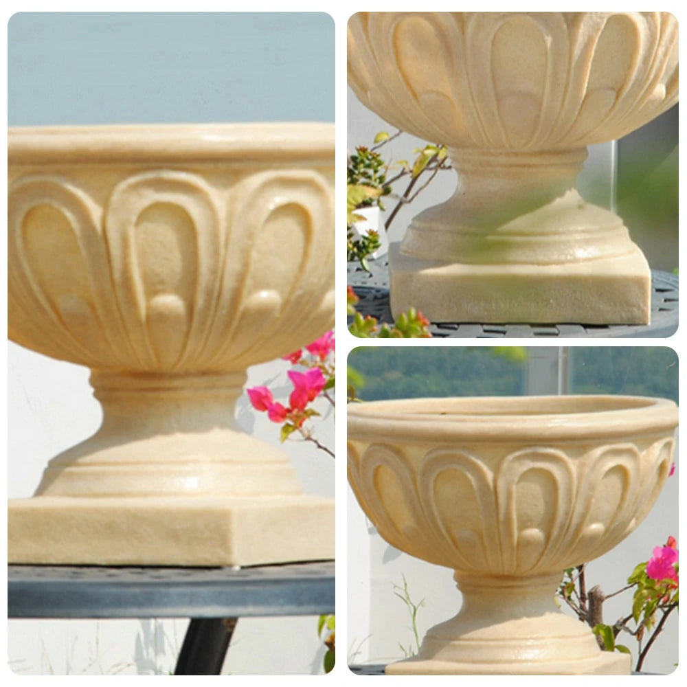 SOLARA Outdoor Pot - Resin Fiberglass Sandstone, UV-Resistant, Waterproof, Durable, Sleek Modern Design - Beige