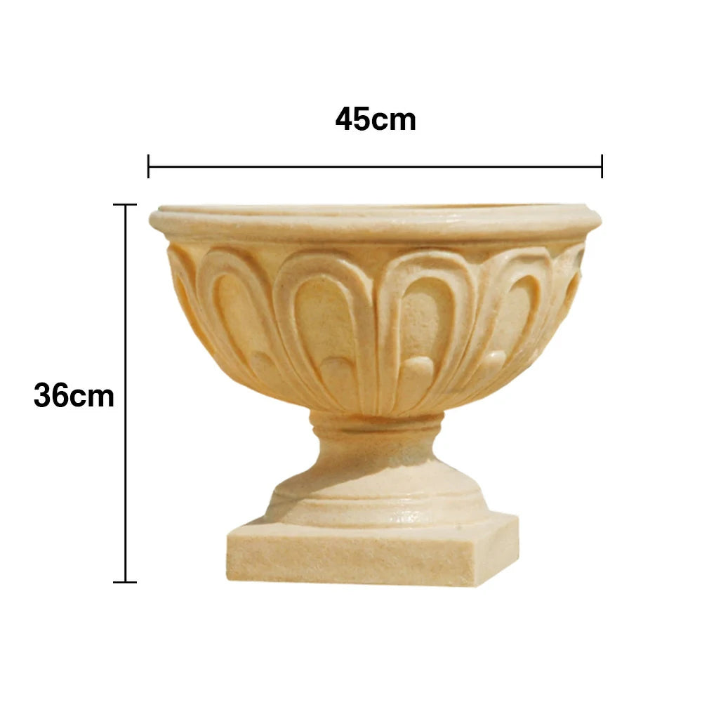 SOLARA Outdoor Pot - Resin Fiberglass Sandstone, UV-Resistant, Waterproof, Durable, Sleek Modern Design - Beige