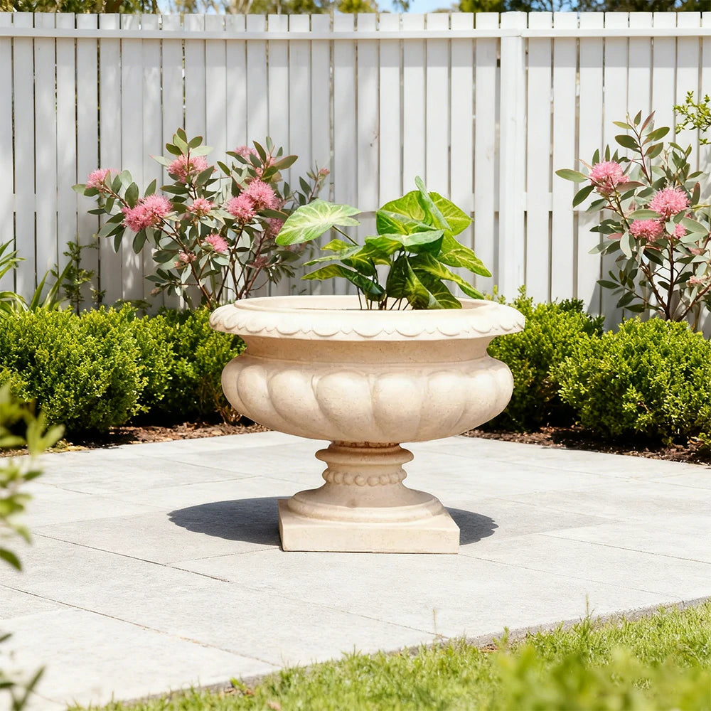 SOLARA Low Outdoor Planter Resin Fiberglass Sandstone UV-Resistant Waterproof Durable for All Weather Stylish and Practical Design