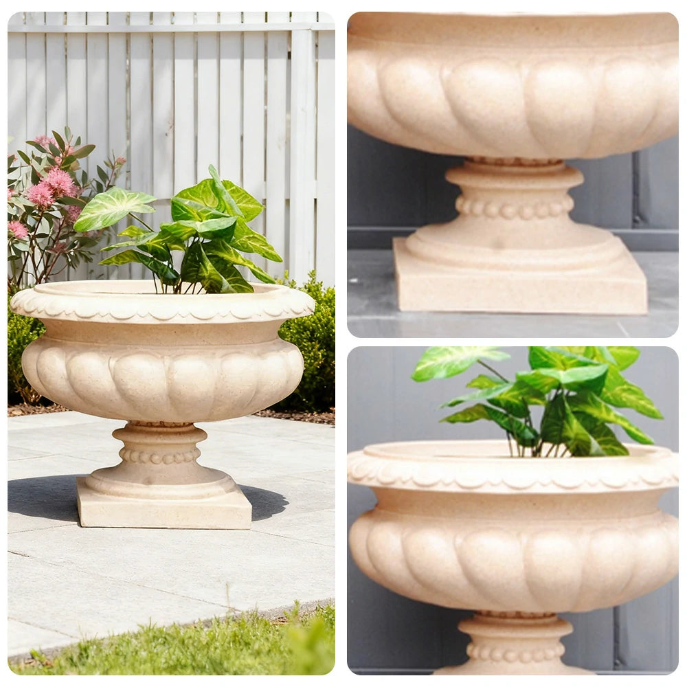SOLARA Low Outdoor Planter Resin Fiberglass Sandstone UV-Resistant Waterproof Durable for All Weather Stylish and Practical Design