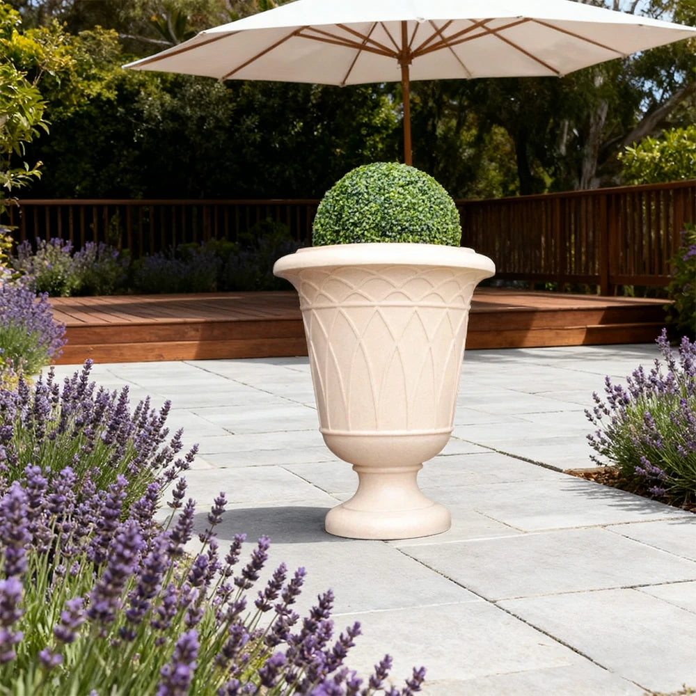 SOLARA Tall Outdoor Planter Resin Fiberglass Sandstone UV-Resistant Waterproof Durable for All Weather Stylish and Practical Design