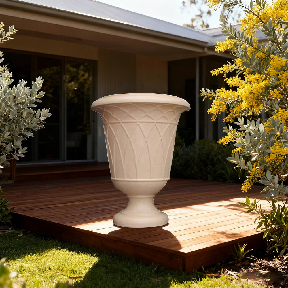 SOLARA Tall Outdoor Planter Resin Fiberglass Sandstone UV-Resistant Waterproof Durable for All Weather Stylish and Practical Design