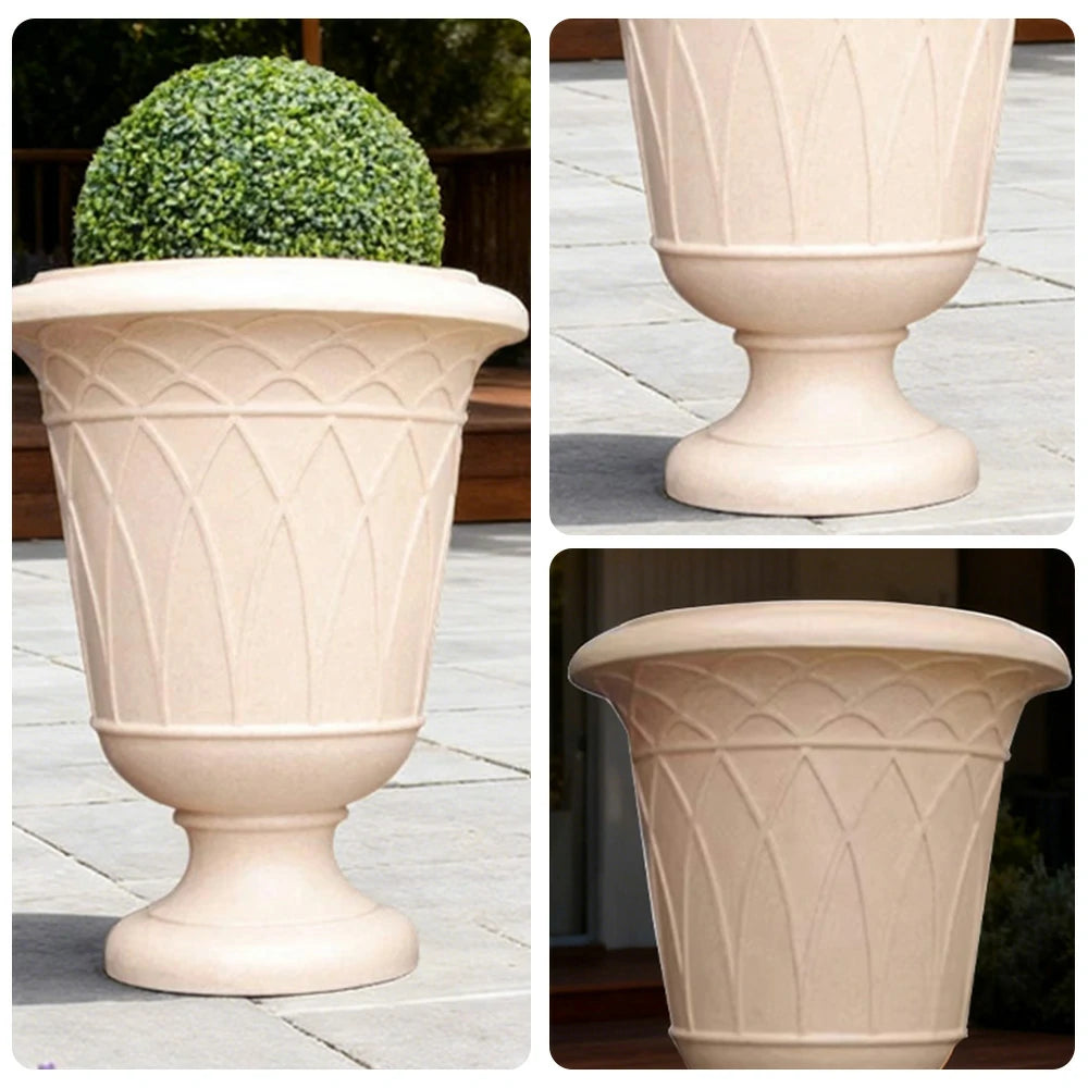 SOLARA Tall Outdoor Planter Resin Fiberglass Sandstone UV-Resistant Waterproof Durable for All Weather Stylish and Practical Design