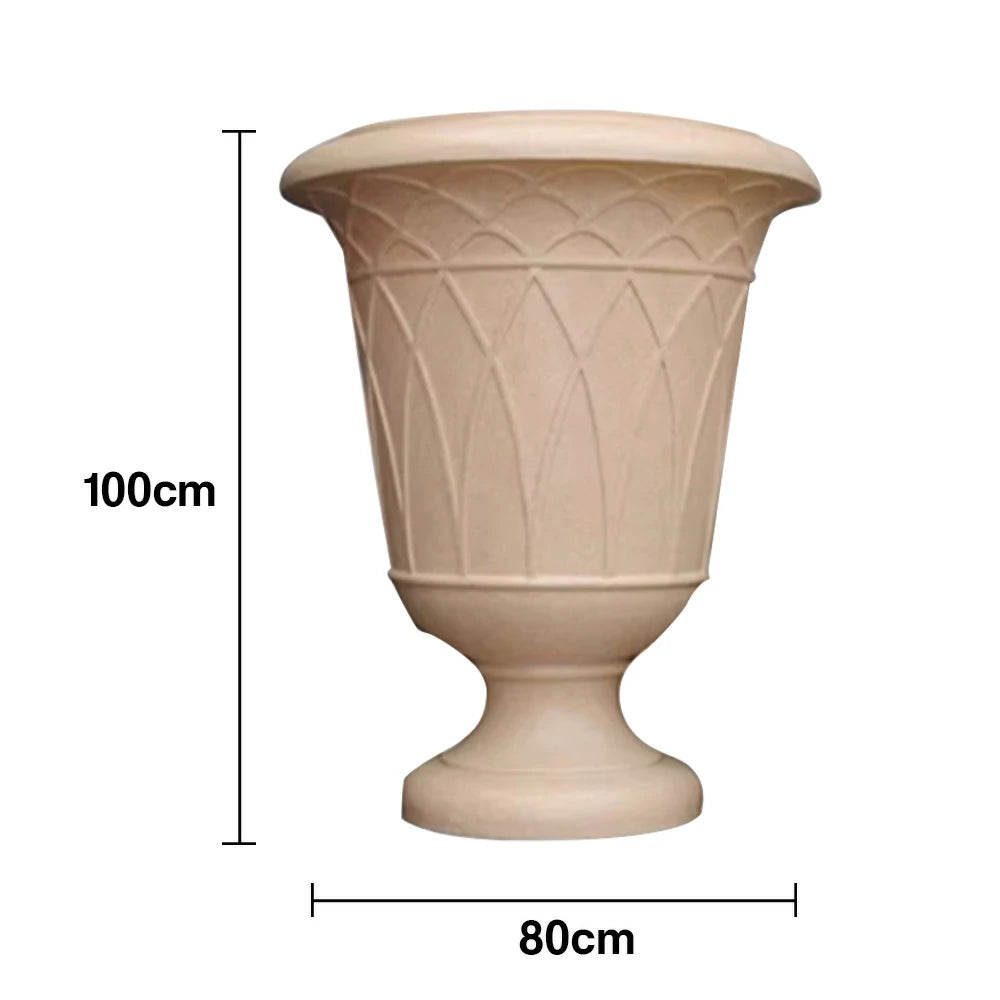 SOLARA Tall Outdoor Planter Resin Fiberglass Sandstone UV-Resistant Waterproof Durable for All Weather Stylish and Practical Design