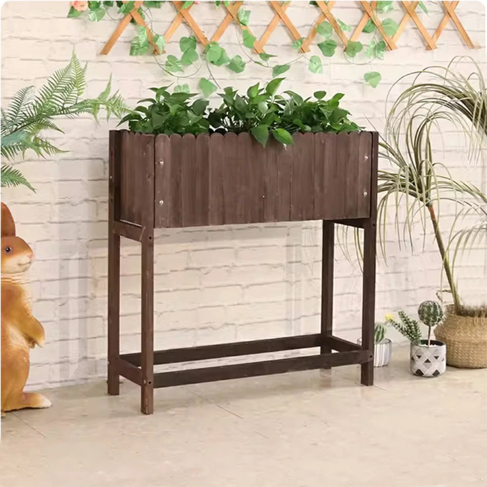 SOLARA 66/106cm Planter Box Dual-Layer Storage Solid Wood Frame Reinforced Structure Water-Based Coating Indoor Outdoor Use - Brown