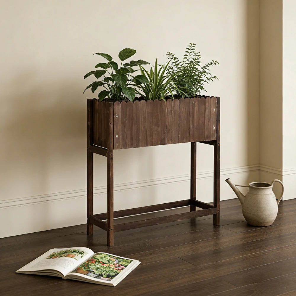 SOLARA 66/106cm Planter Box Dual-Layer Storage Solid Wood Frame Reinforced Structure Water-Based Coating Indoor Outdoor Use - Brown