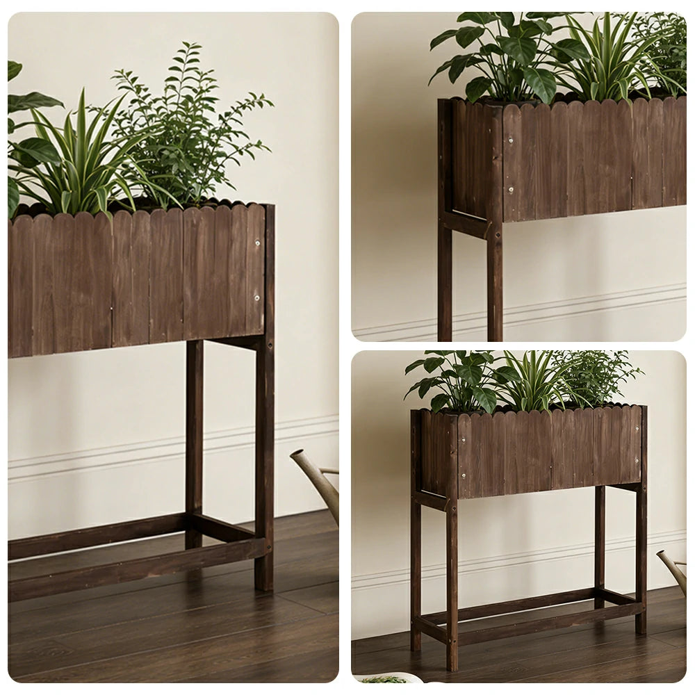 SOLARA 66/106cm Planter Box Dual-Layer Storage Solid Wood Frame Reinforced Structure Water-Based Coating Indoor Outdoor Use - Brown
