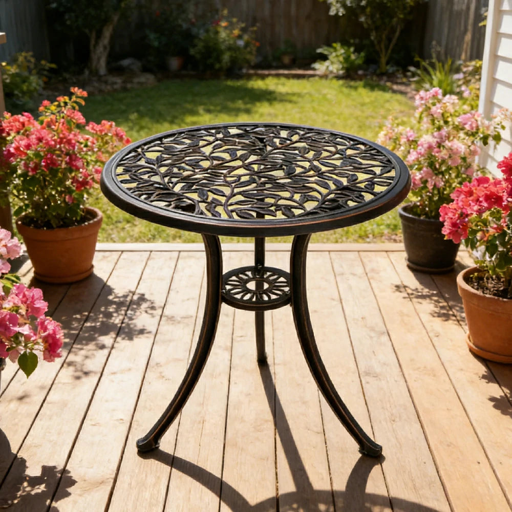 SOLARA 60cm Outdoor Dining Table - Weather-Resistant Cast Aluminium Frame, Heavy-Duty Patio Garden Balcony Table - Black