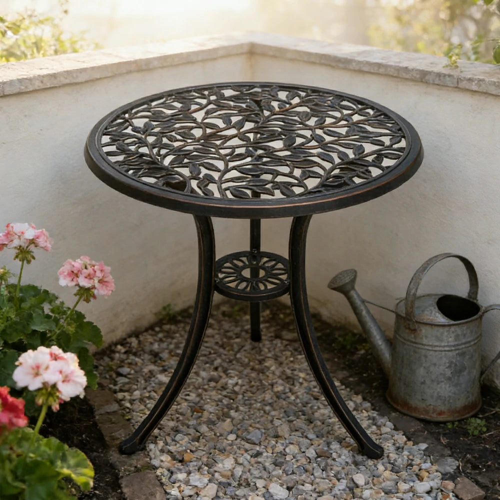 SOLARA 60cm Outdoor Dining Table - Weather-Resistant Cast Aluminium Frame, Heavy-Duty Patio Garden Balcony Table - Black