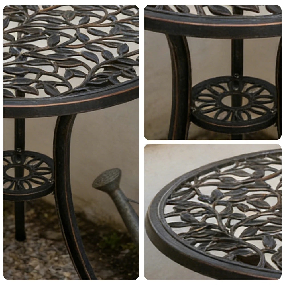 SOLARA 60cm Outdoor Dining Table - Weather-Resistant Cast Aluminium Frame, Heavy-Duty Patio Garden Balcony Table - Black