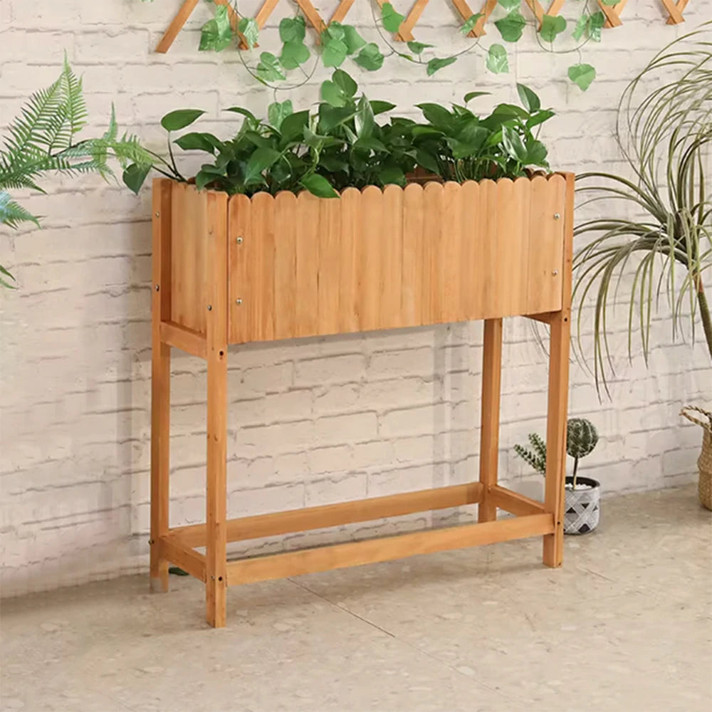 SOLARA 66/106cm Planter Box Dual-Layer Storage Solid Wood Frame Reinforced Structure Water-Based Coating Indoor Outdoor Use - Yellow