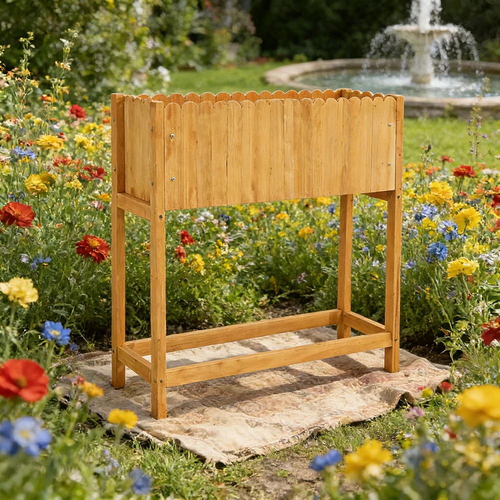 SOLARA 66/106cm Planter Box Dual-Layer Storage Solid Wood Frame Reinforced Structure Water-Based Coating Indoor Outdoor Use - Yellow