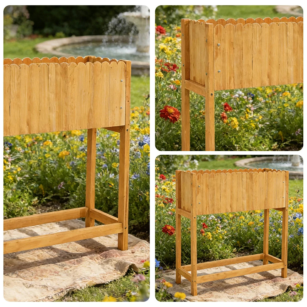 SOLARA 66/106cm Planter Box Dual-Layer Storage Solid Wood Frame Reinforced Structure Water-Based Coating Indoor Outdoor Use - Yellow