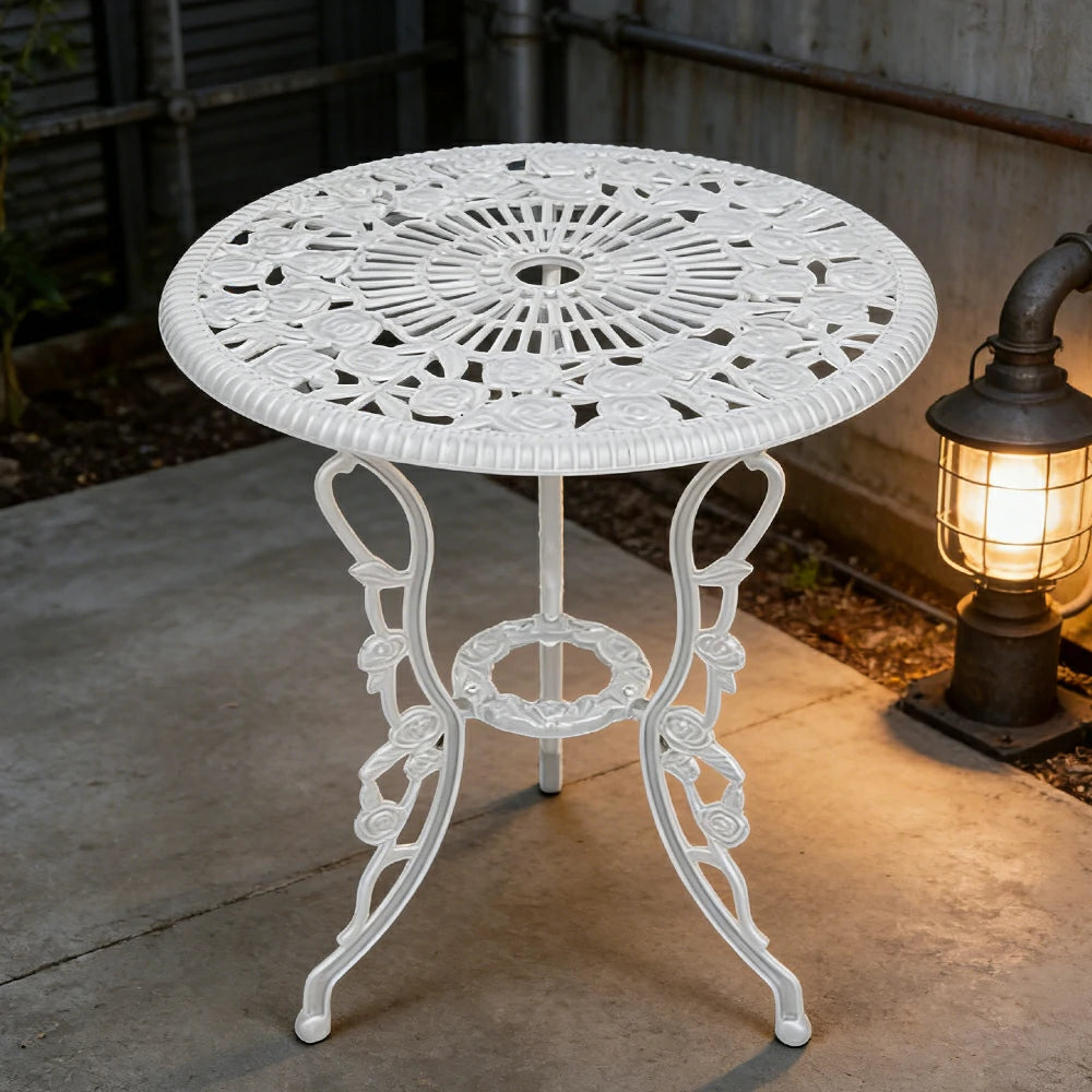SOLARA 60cm Outdoor Dining Table - Weather-Resistant Cast Aluminium Frame, Heavy-Duty Patio Garden Balcony Table - White