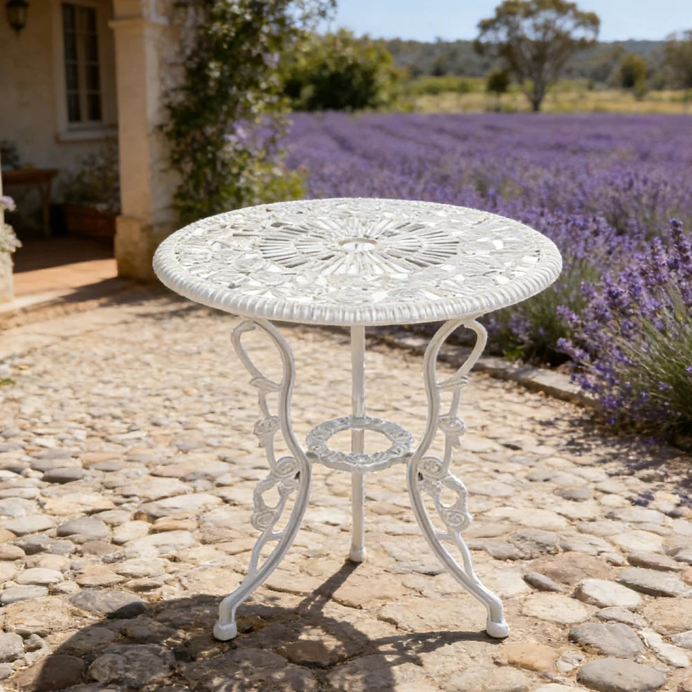 SOLARA 60cm Outdoor Dining Table - Weather-Resistant Cast Aluminium Frame, Heavy-Duty Patio Garden Balcony Table - White